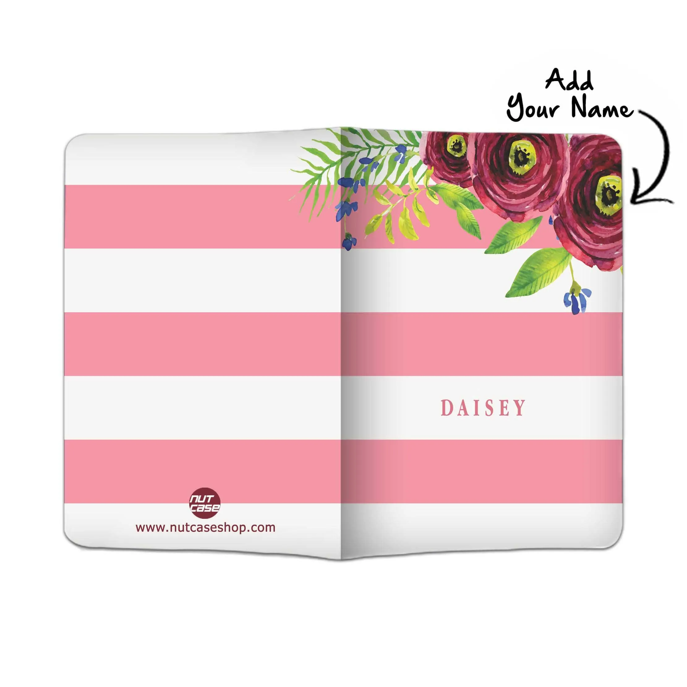 Personalised Passport Cover Suitcase Tag Set - Flower with Pink Strips