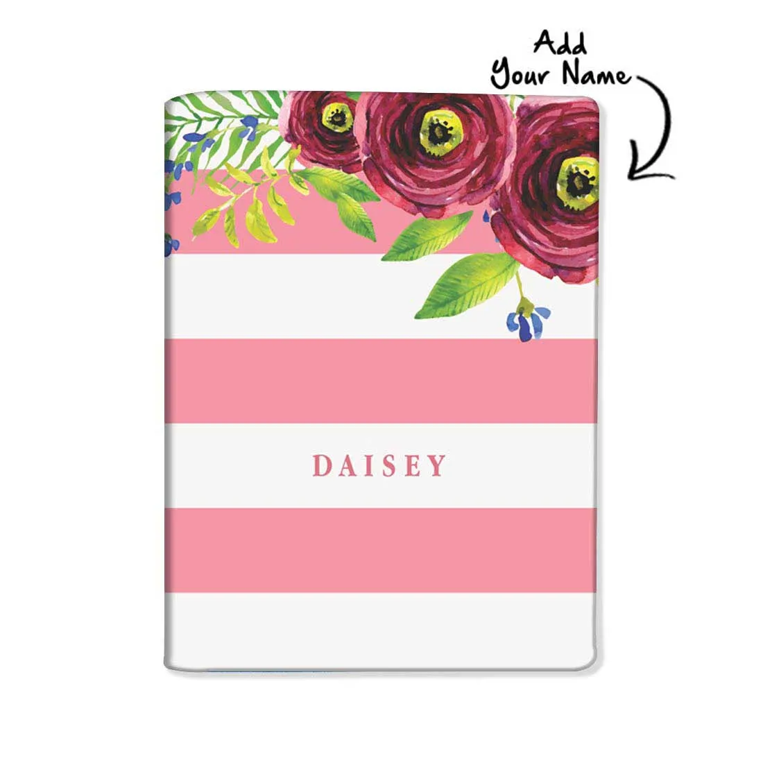 Personalised Passport Cover Suitcase Tag Set - Flower with Pink Strips