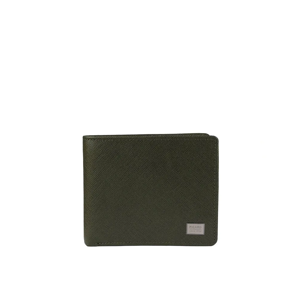 Picard Saffiano Men's Leather Bifold Wallet with Centre Flap (Military Green)