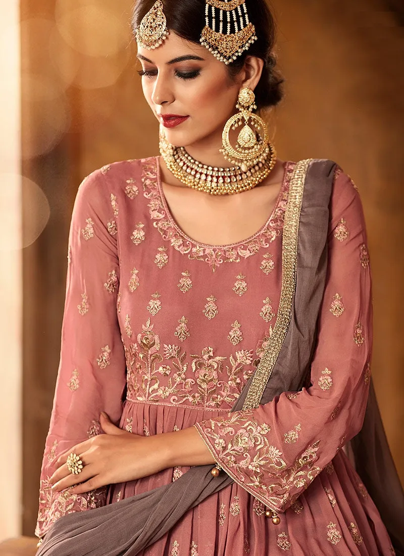 Pink Blush With Mauve Embroidered Peplum Style Gharara Suit