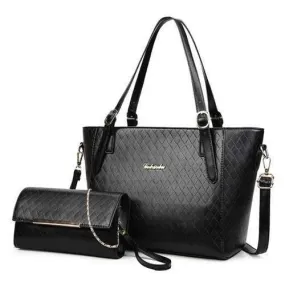 Quilted Metal 2 Pieces Shoulder Bag Set - Black