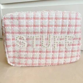 "Stuff" Zip Bag in Pink Plaid