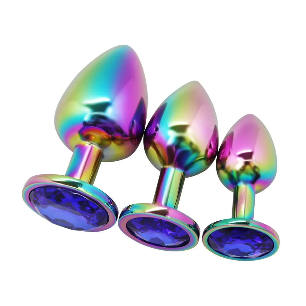 Rainbow Metal Anal Plug With Jewel