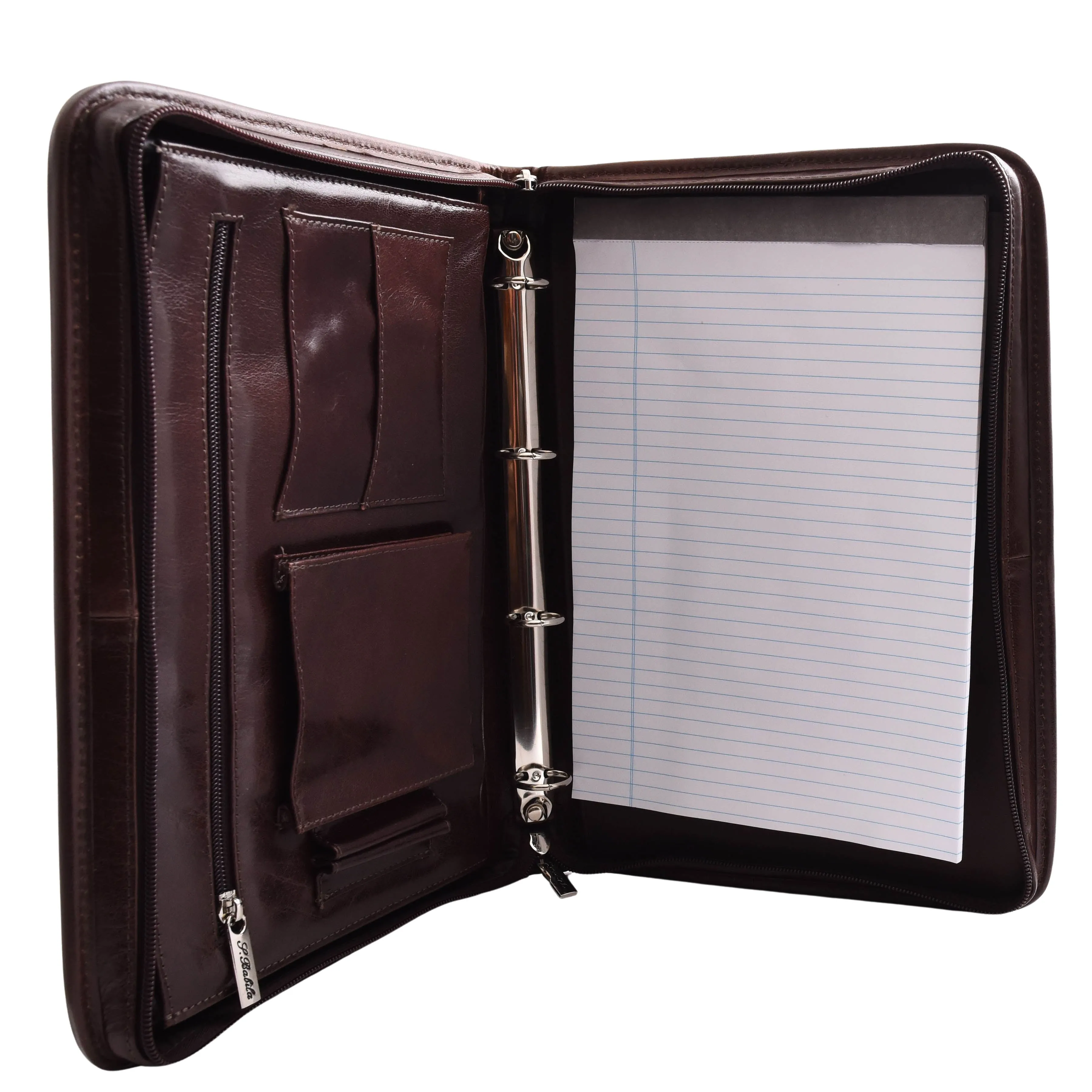 Real Leather Portfolio Ring Binder Case Muker Brown