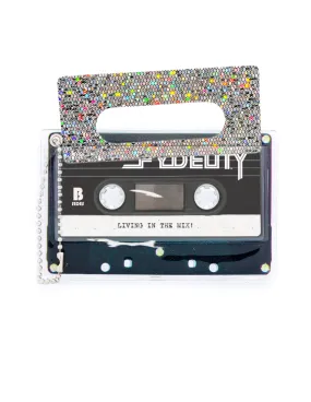 Retro Cassette Tape | Deco Sticker Tag | GLAM Rainbow Silver Glitter