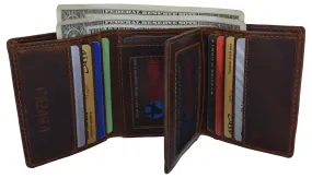 RFID Blocking Cazoro Mens Premium Vintage Leather Trifold Credit Card ID Wallet 611107RHU