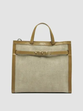 SADDLE 015 - Beige Leather and Linen Handle Bag