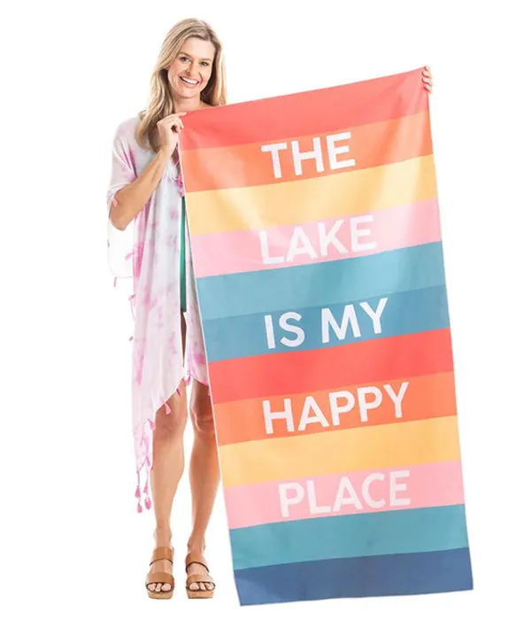 The Lake Is My Happy Place Quick Dry Beach Towel