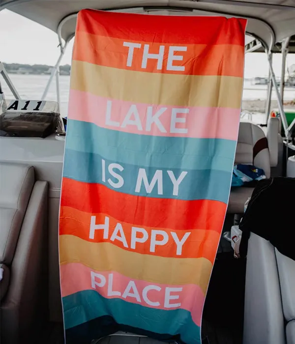 The Lake Is My Happy Place Quick Dry Beach Towel