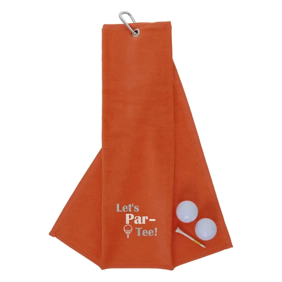 Tri-Fold Golf Towel Embroidered With Let's Par-Tee Novelty Golf Logo