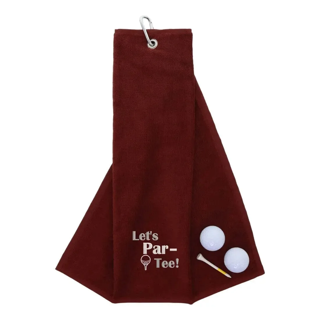 Tri-Fold Golf Towel Embroidered With Let's Par-Tee Novelty Golf Logo