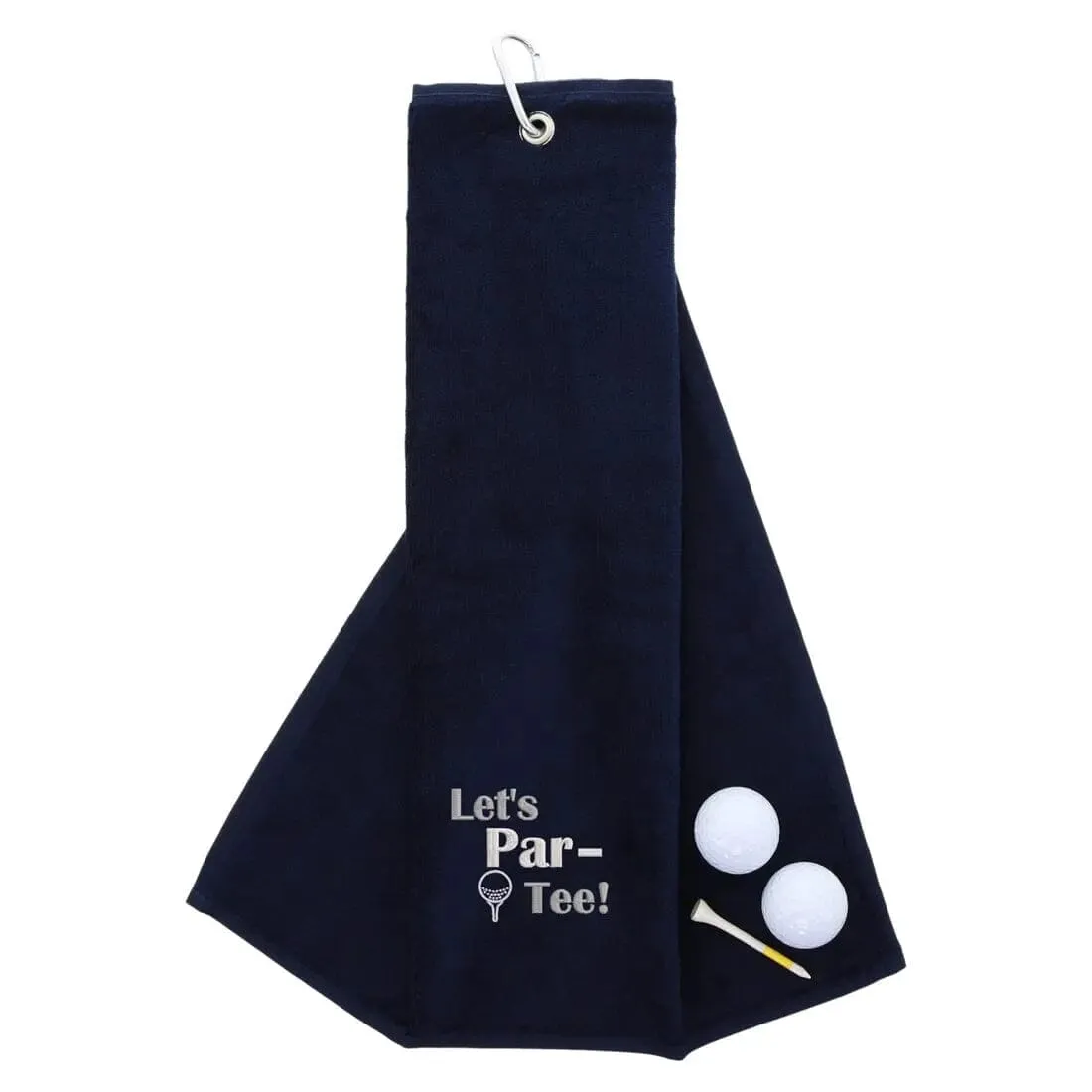 Tri-Fold Golf Towel Embroidered With Let's Par-Tee Novelty Golf Logo