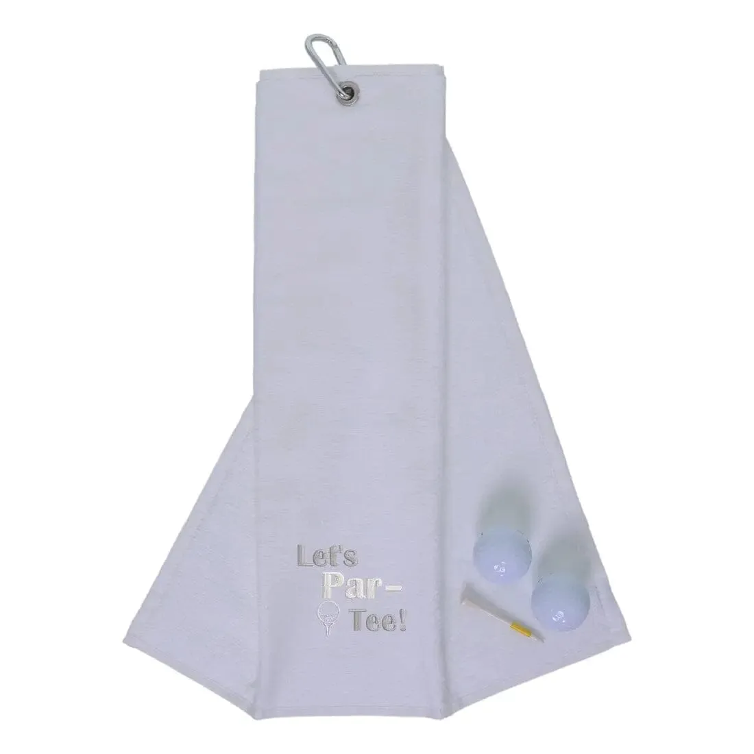 Tri-Fold Golf Towel Embroidered With Let's Par-Tee Novelty Golf Logo