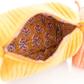 Velvet & Block Print Cosmetic Pouch- Mustard