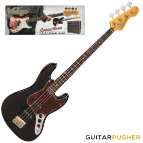 Vintage Coaster Series V40 4-String PB Bass w/ Kinsman 10-Watt Bass Amplifier, Gig Bag, & Accessories - Boulevard Black