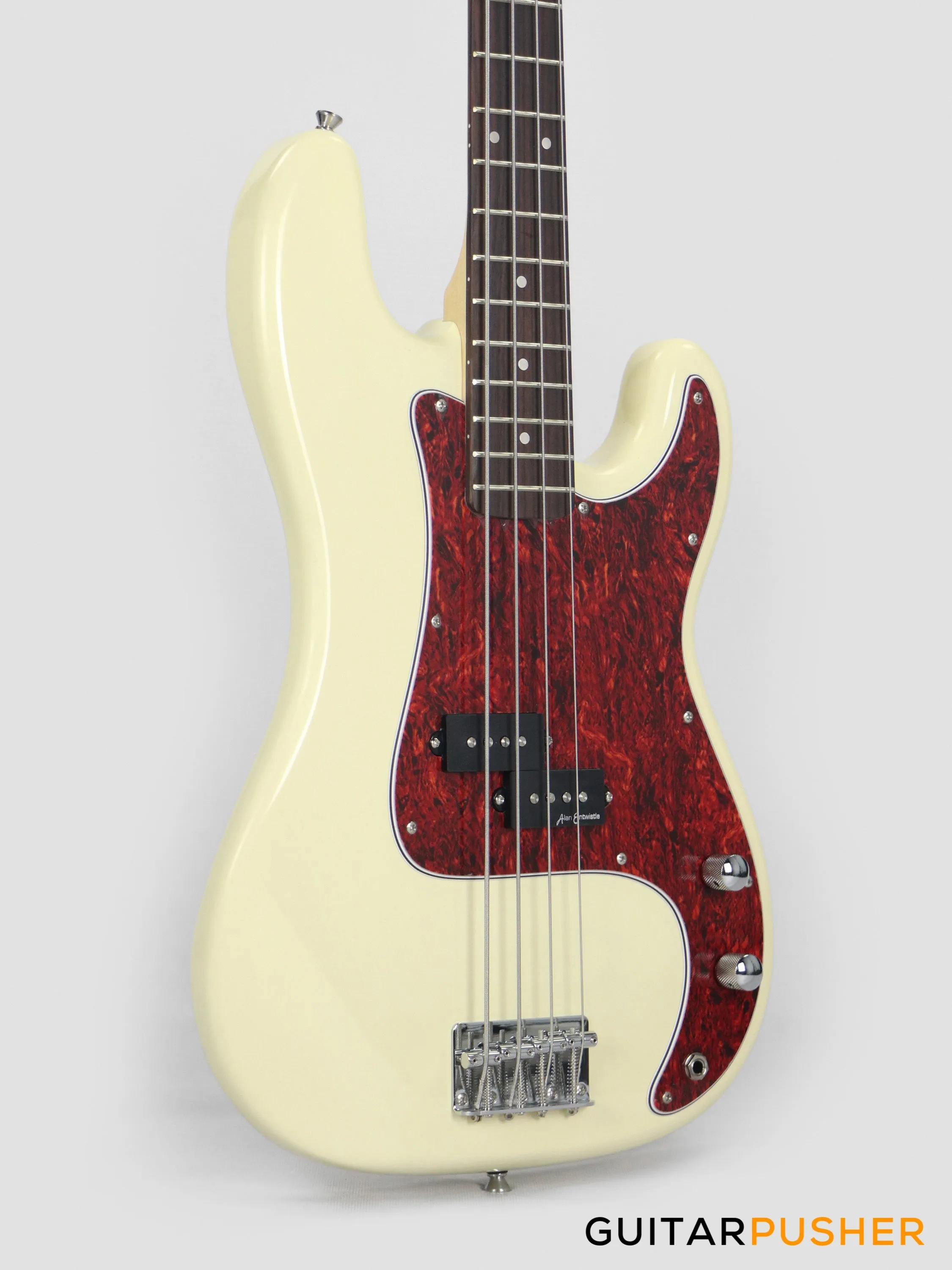 Vintage Coaster Series V40 4-String PB Bass w/ Kinsman 10-Watt Bass Amplifier, Gig Bag, & Accessories - Vintage White