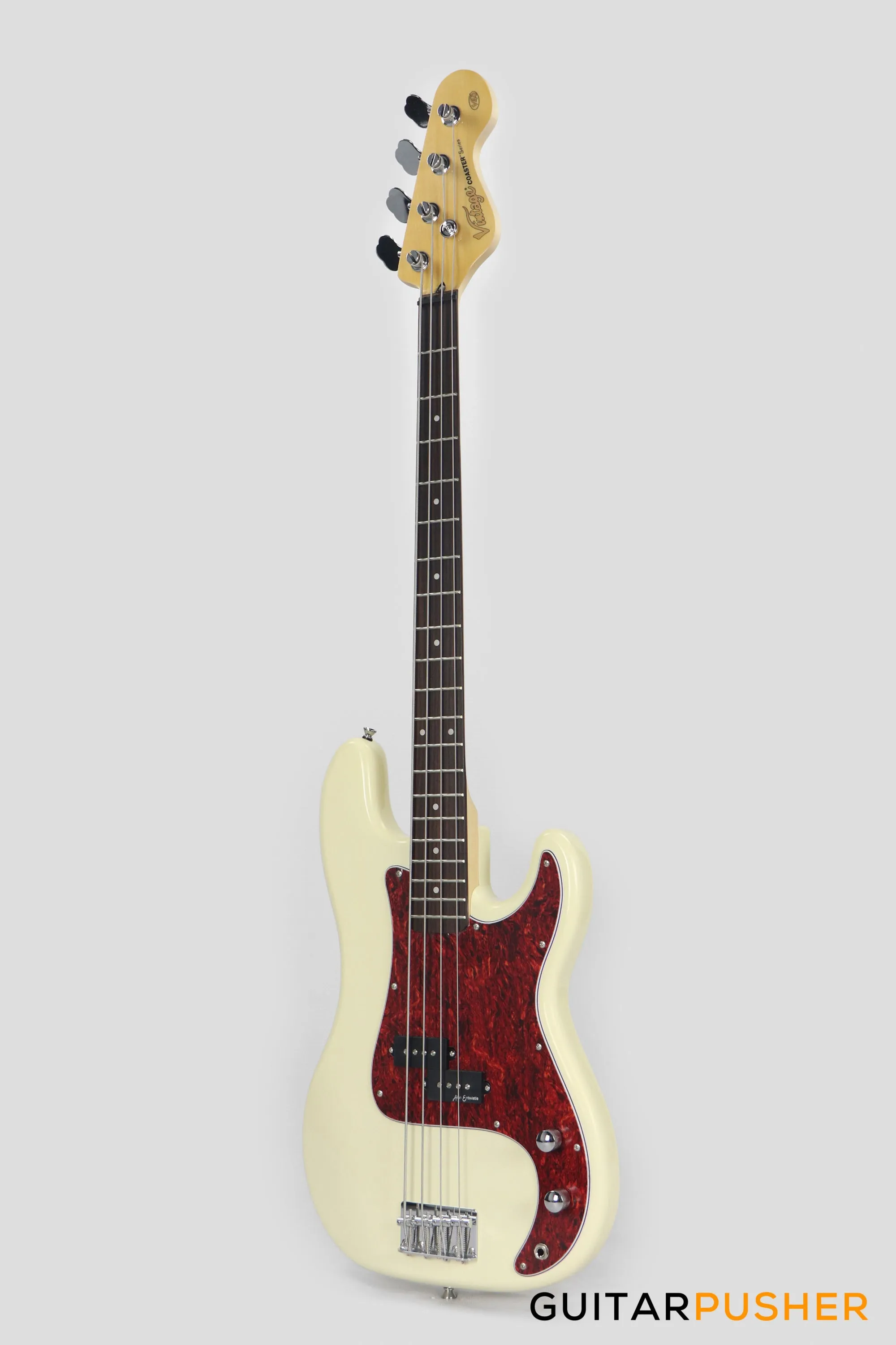 Vintage Coaster Series V40 4-String PB Bass w/ Kinsman 10-Watt Bass Amplifier, Gig Bag, & Accessories - Vintage White