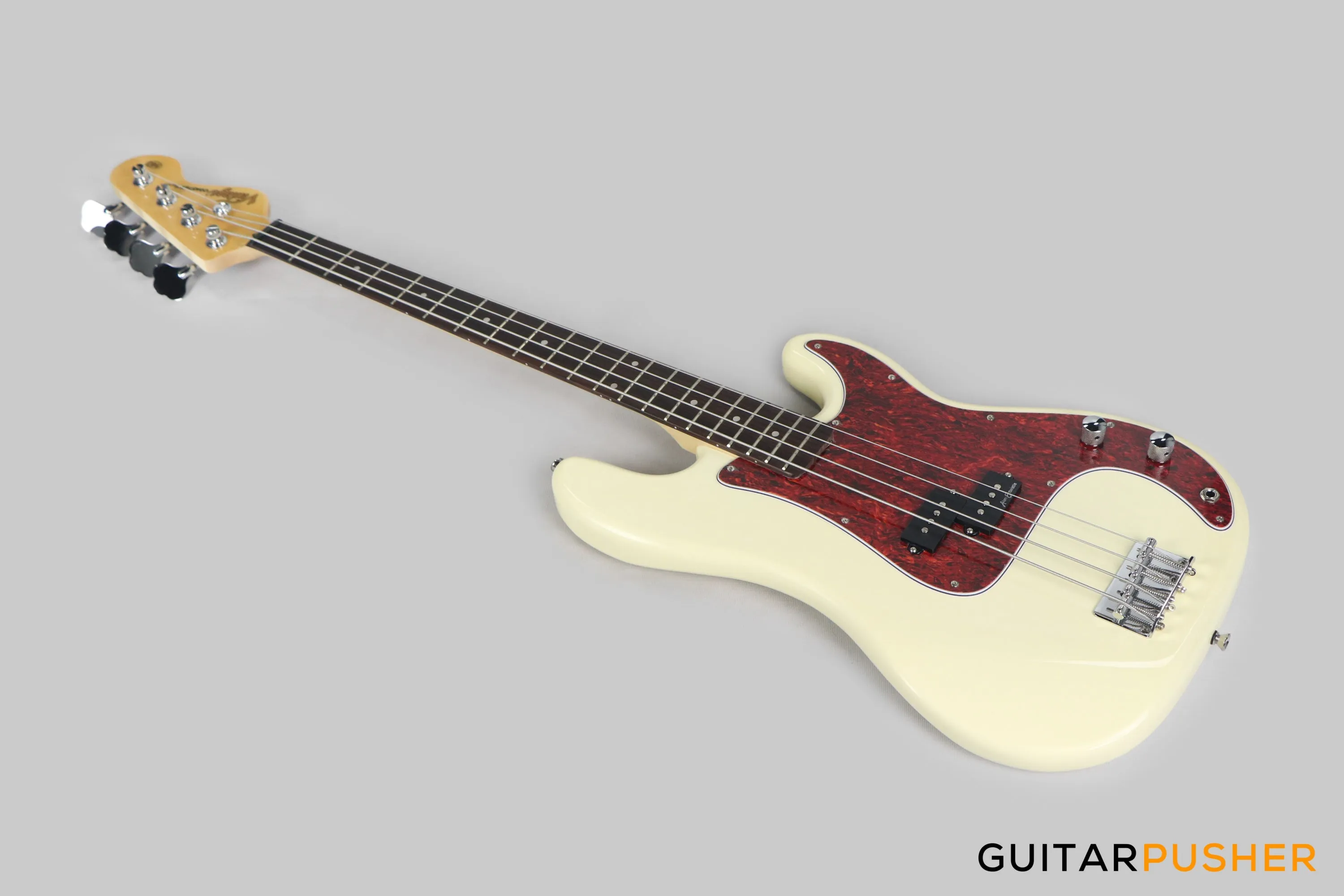 Vintage Coaster Series V40 4-String PB Bass w/ Kinsman 10-Watt Bass Amplifier, Gig Bag, & Accessories - Vintage White