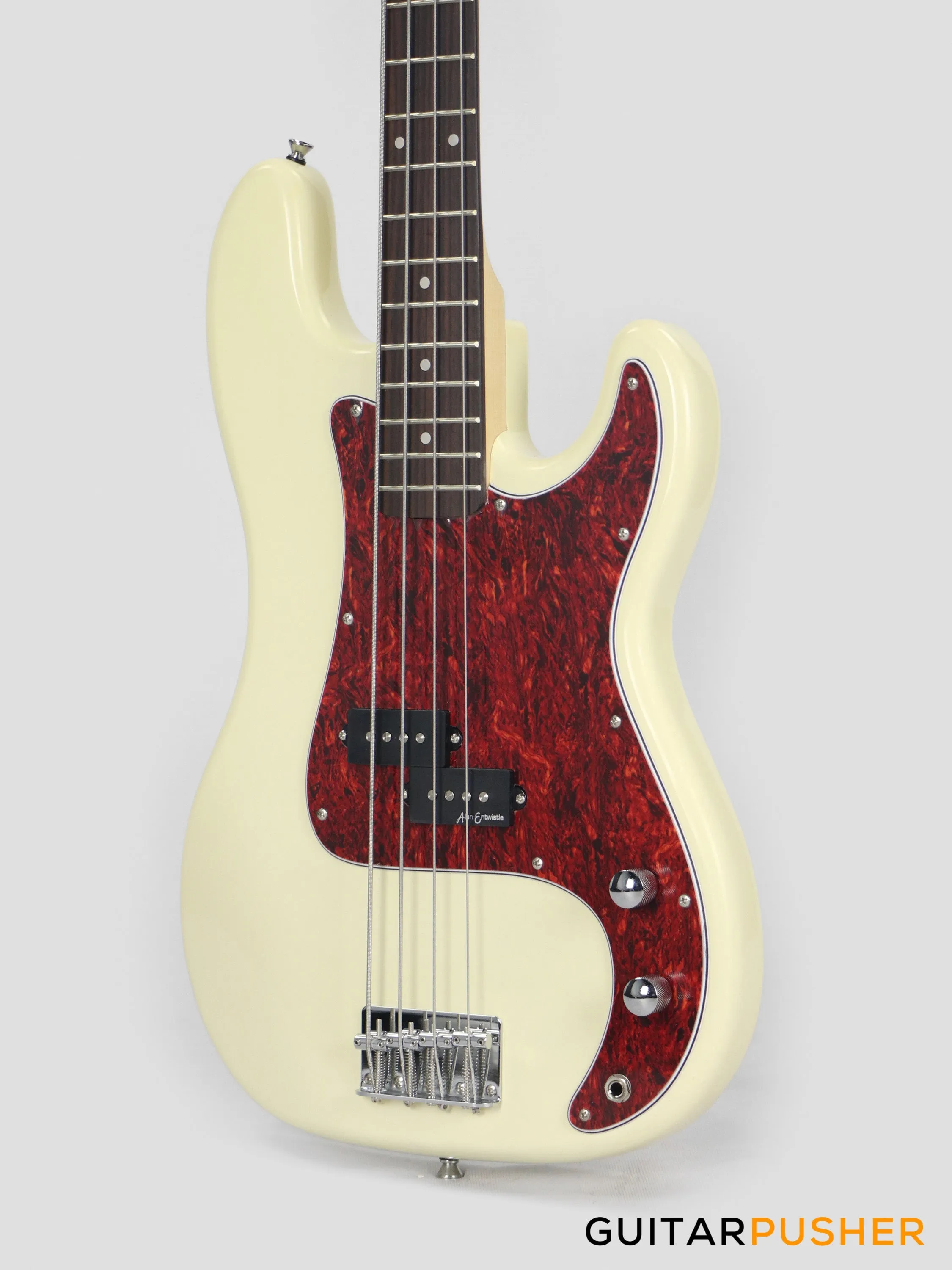 Vintage Coaster Series V40 4-String PB Bass w/ Kinsman 10-Watt Bass Amplifier, Gig Bag, & Accessories - Vintage White