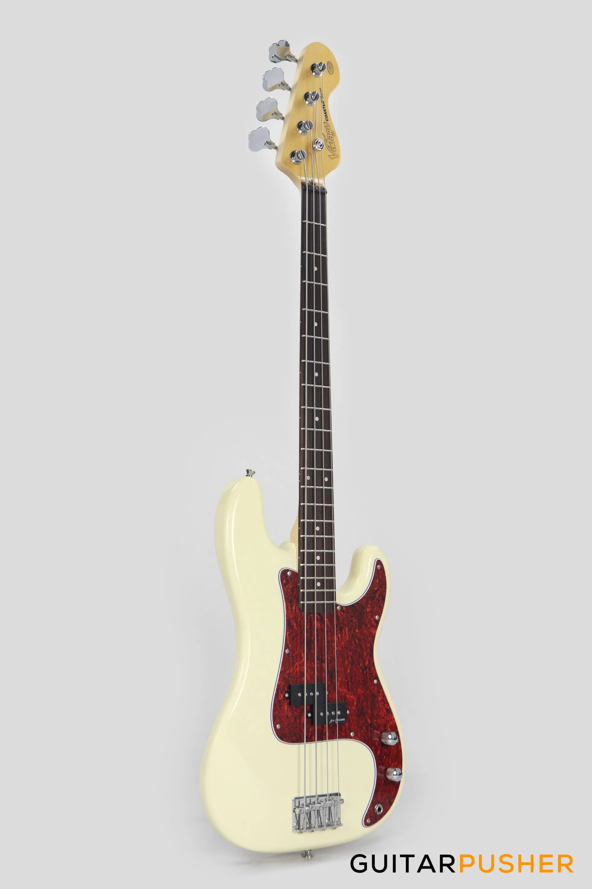 Vintage Coaster Series V40 4-String PB Bass w/ Kinsman 10-Watt Bass Amplifier, Gig Bag, & Accessories - Vintage White