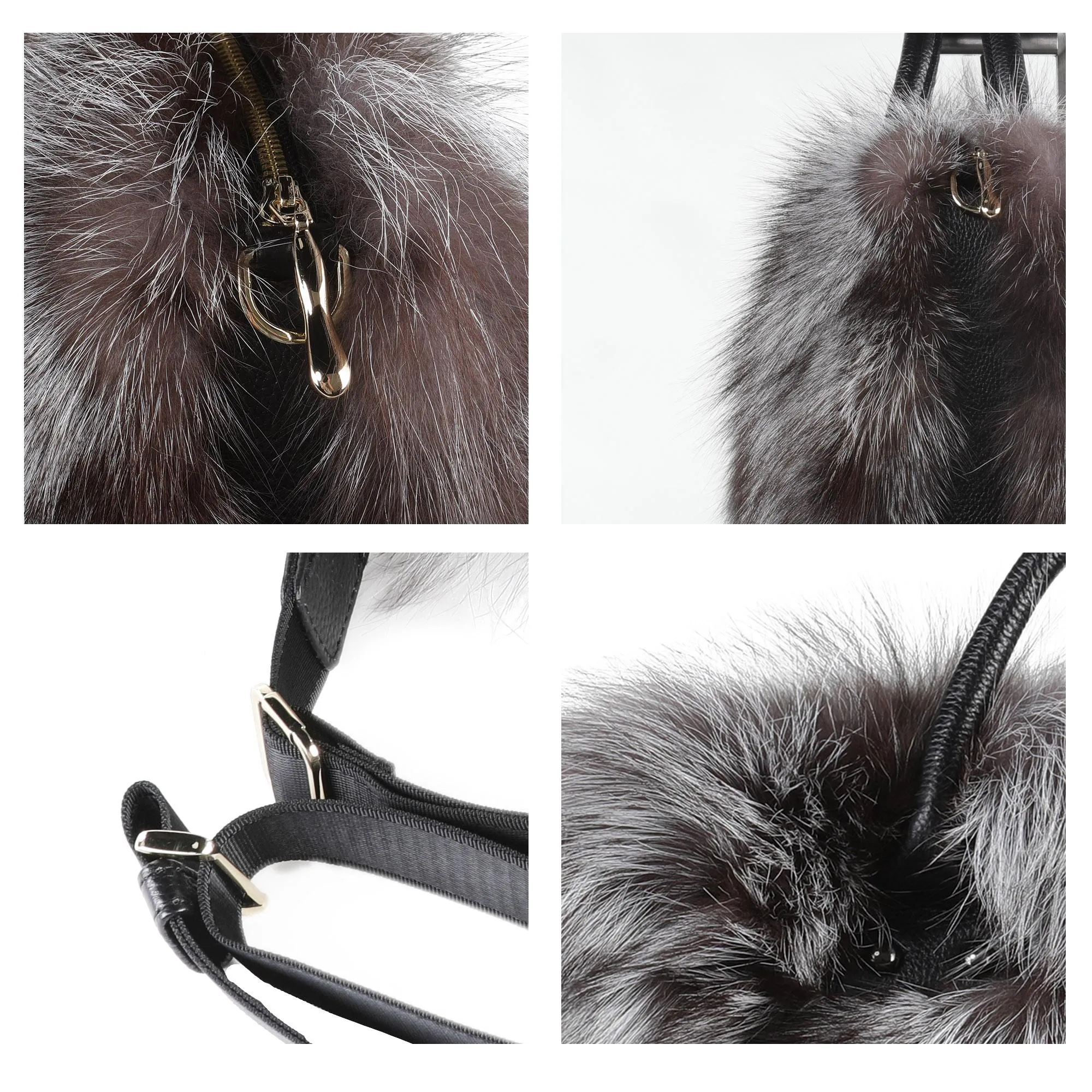 Women's Winter Fur Bag Silver Fox Handbag Leather Ladies Shoulder Bag