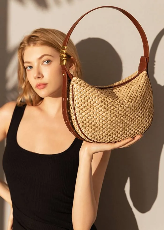 Woven Raffia Saddle Bag