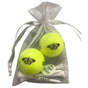 Yellow Butterfly 2 Golf Balls & 4 Tees Pack