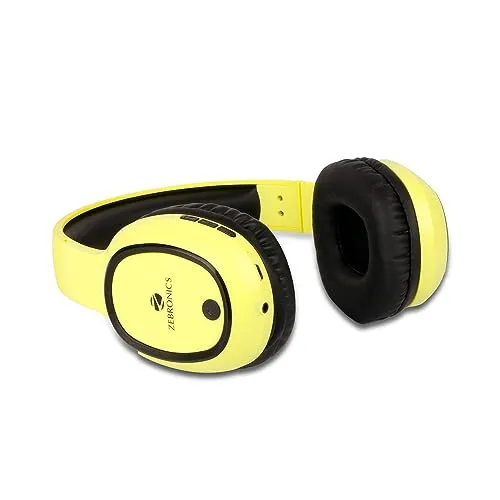 ZEBRONICS Thunder Bluetooth Wireless On Ear Headphone FM, mSD, 60hrs Playback with Mic (Neon Yellow)