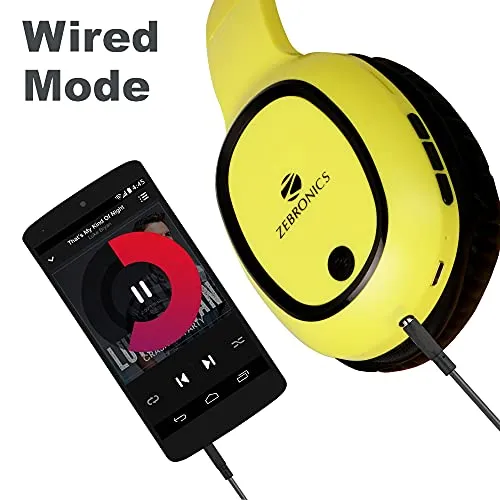 ZEBRONICS Thunder Bluetooth Wireless On Ear Headphone FM, mSD, 60hrs Playback with Mic (Neon Yellow)