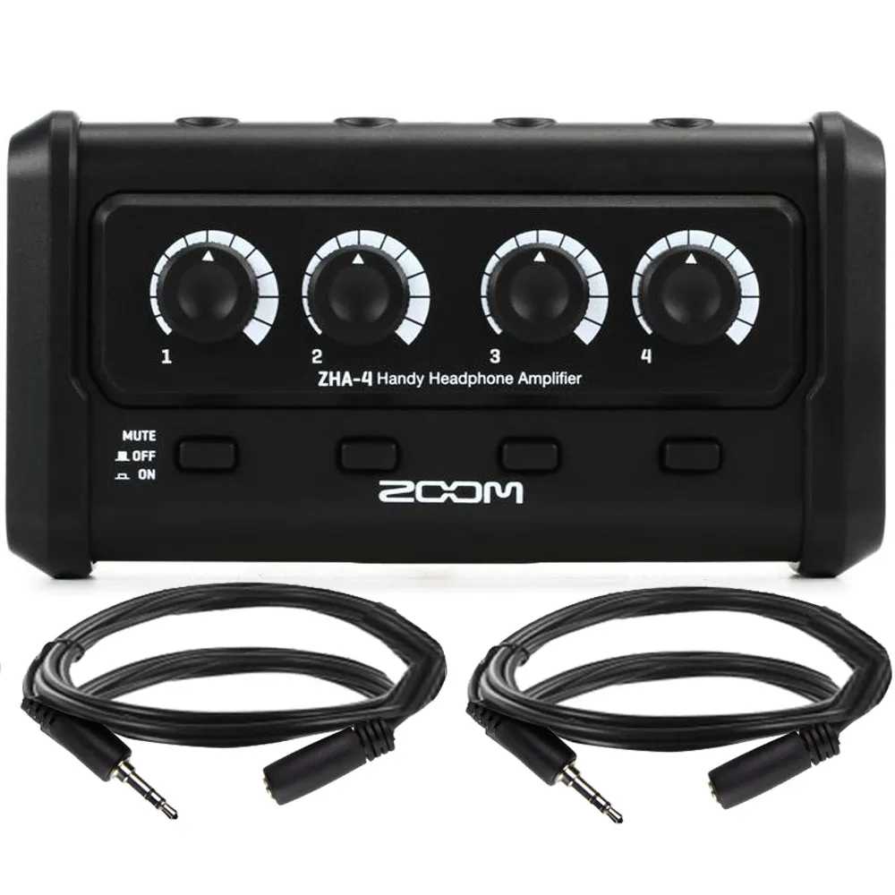 Zoom ZHA-4 4-Channel Headphone Amplifier    2x 3.5mm TRSF to 35mm TRSM Headphone Extension 10ft Cable